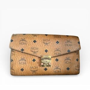 MCM Visetos Chain Wallet Crossbody Clutch Brown Monogram